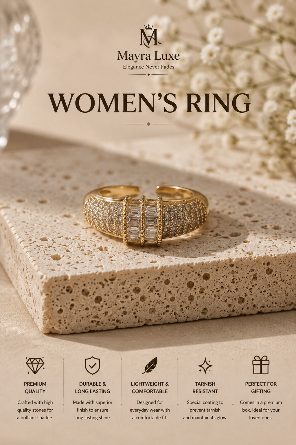 Elegant Gold Pavé Ring for Women | Mayra Luxe