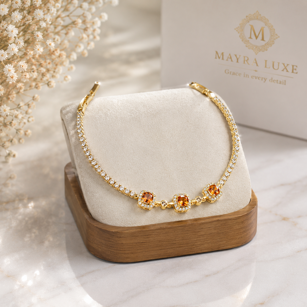 Orange Stone Gold Bracelet for Women | Mayra Luxe