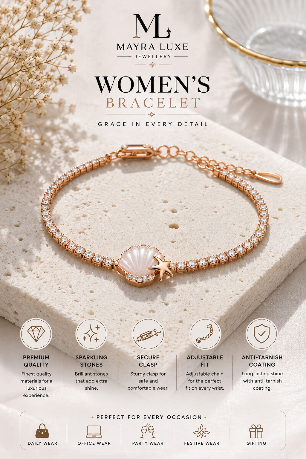 Shell Charm Gold Bracelet for Women | Mayra Luxe