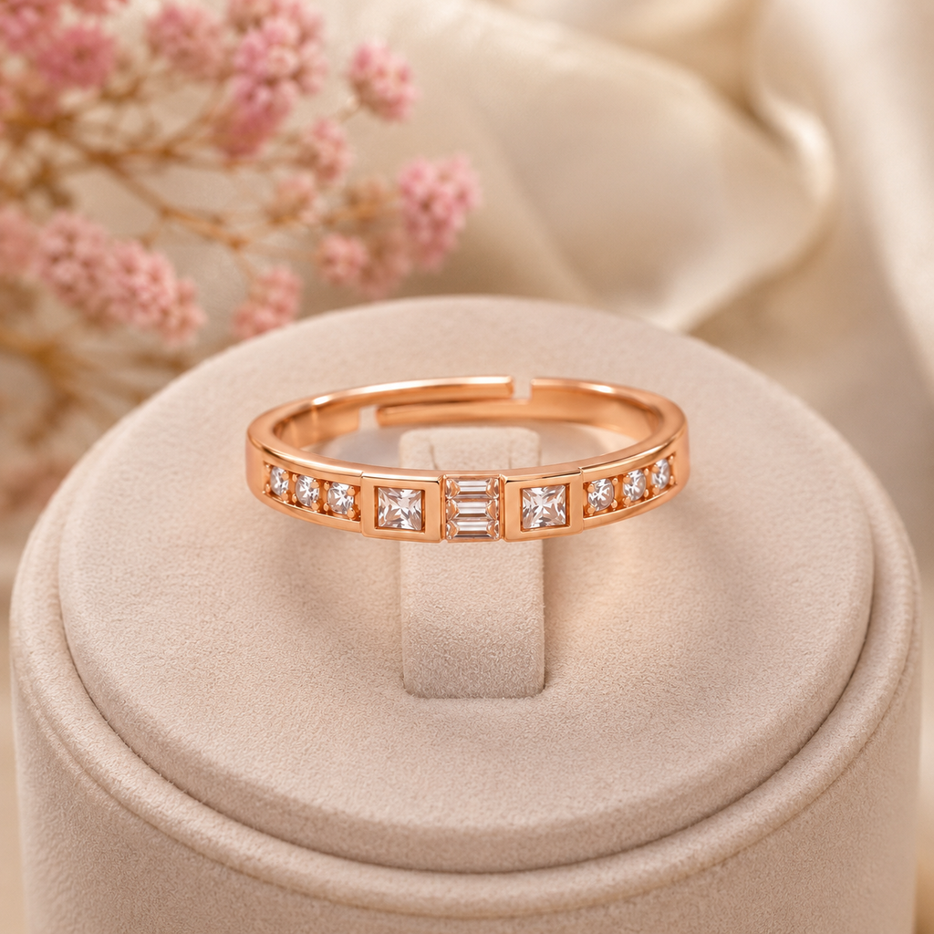 Elegant Crystal Stone Rose Gold Finish Open Bracelet