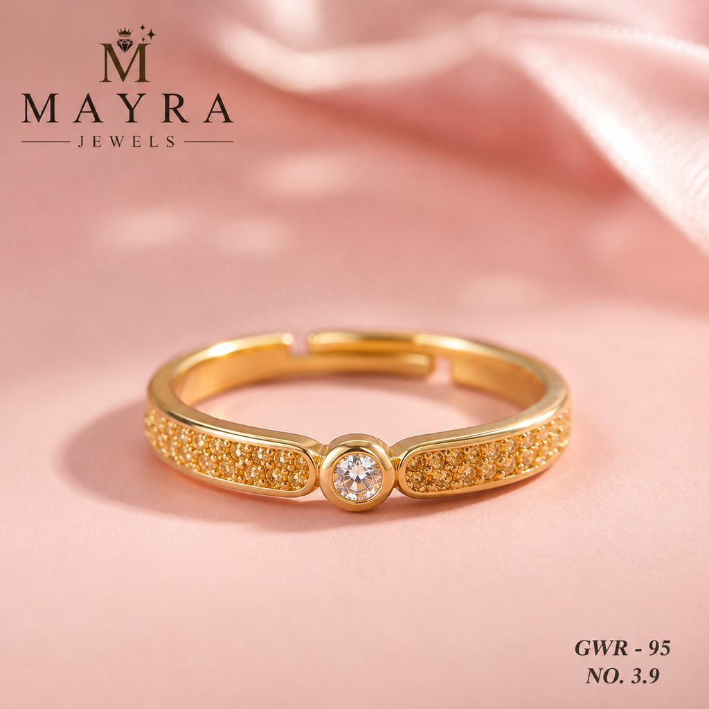 Elegant Gold Finish Crystal Stone Open Ring