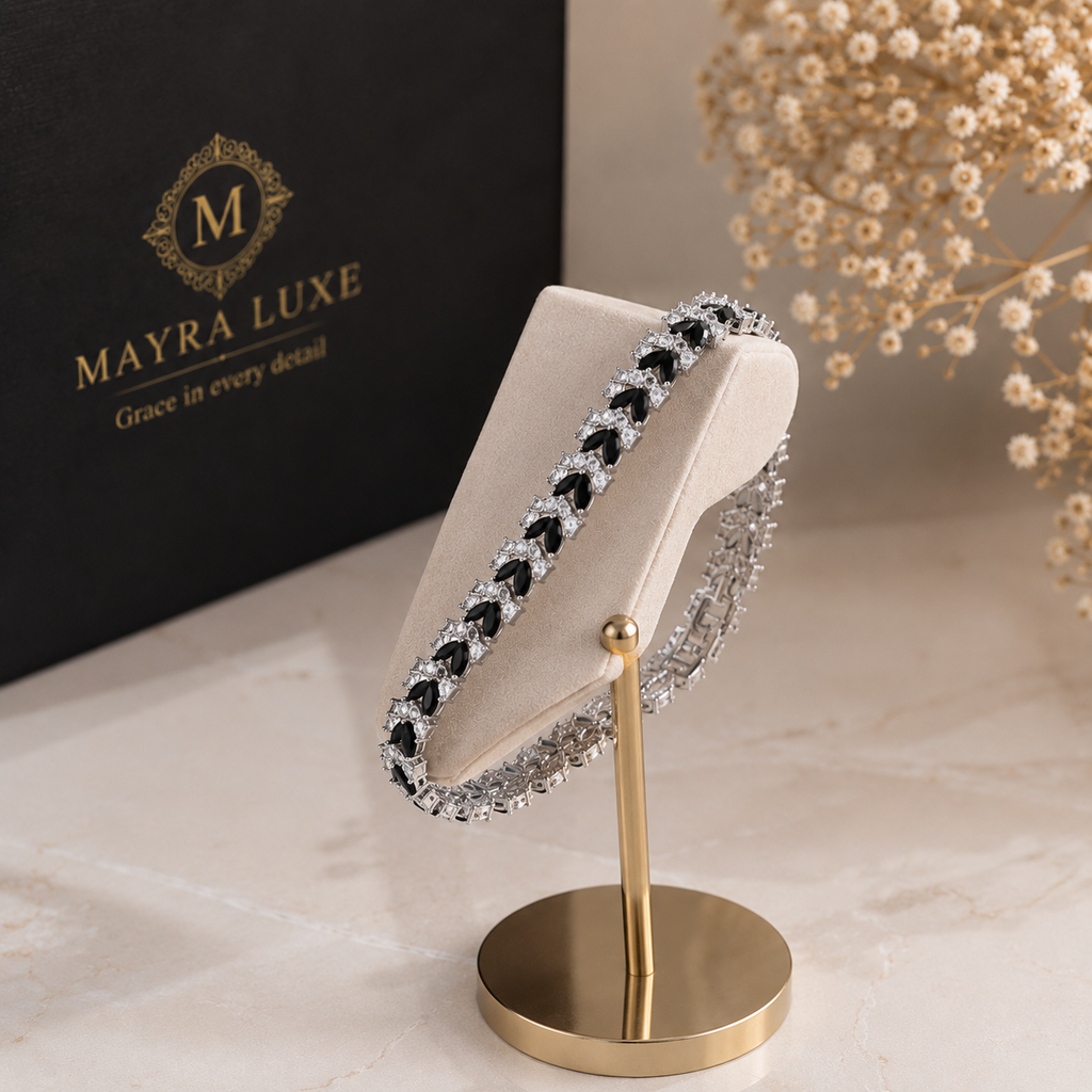 Black Stone Silver Bracelet for Women | Mayra Luxe