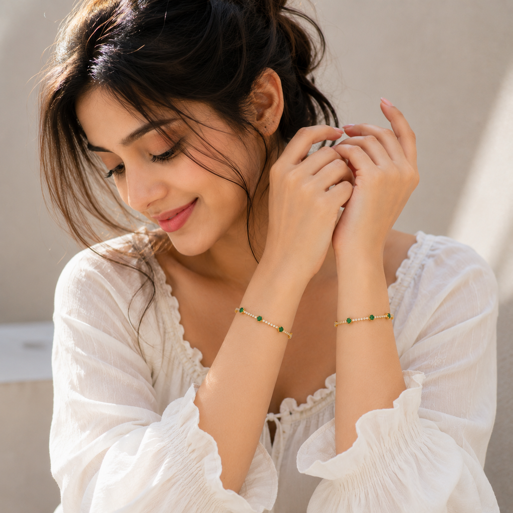 Green Stone Elegant Gold Bracelet | GWB-104