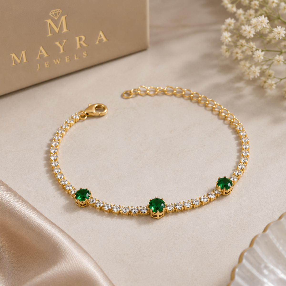 Green Stone Elegant Gold Bracelet | GWB-104
