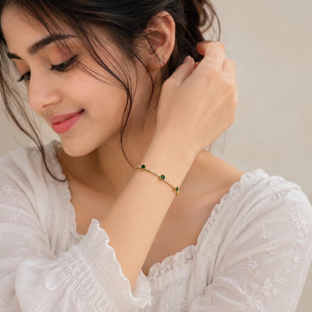 Green Stone Elegant Gold Bracelet | GWB-104