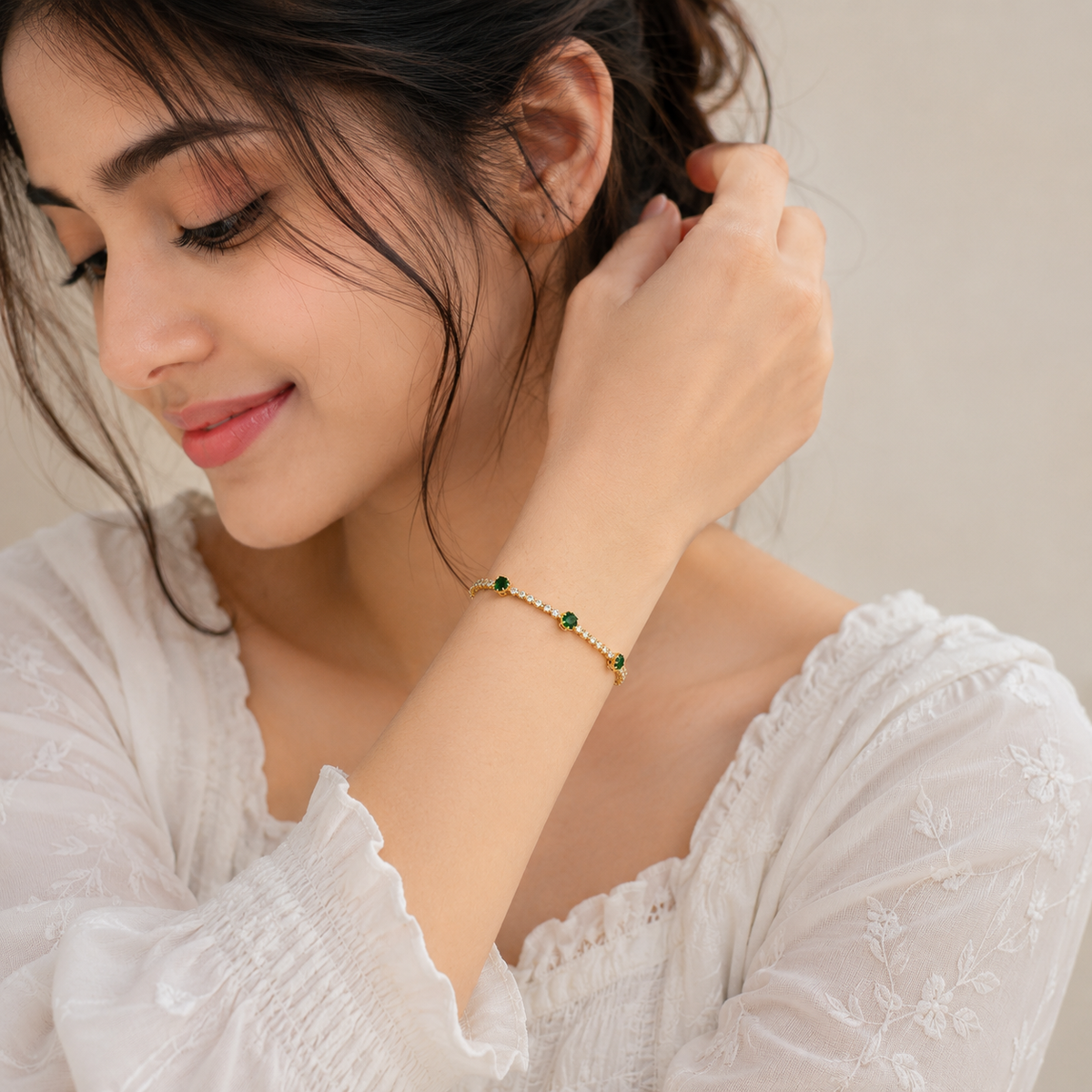 Green Stone Elegant Gold Bracelet | GWB-104