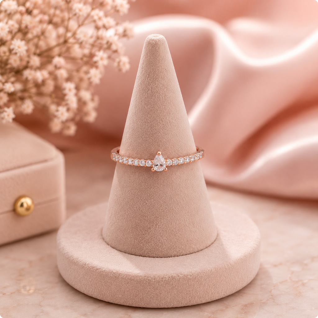 Elegant Pear-Shaped Stone Open Ring – Rose Gold Finish