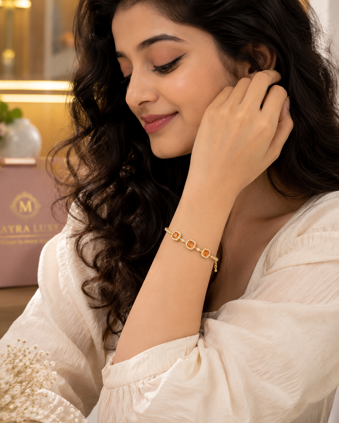Orange Stone Gold Bracelet for Women | Mayra Luxe