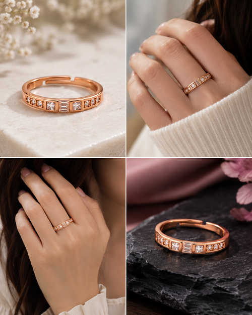 Elegant Crystal Stone Rose Gold Finish Open Bracelet