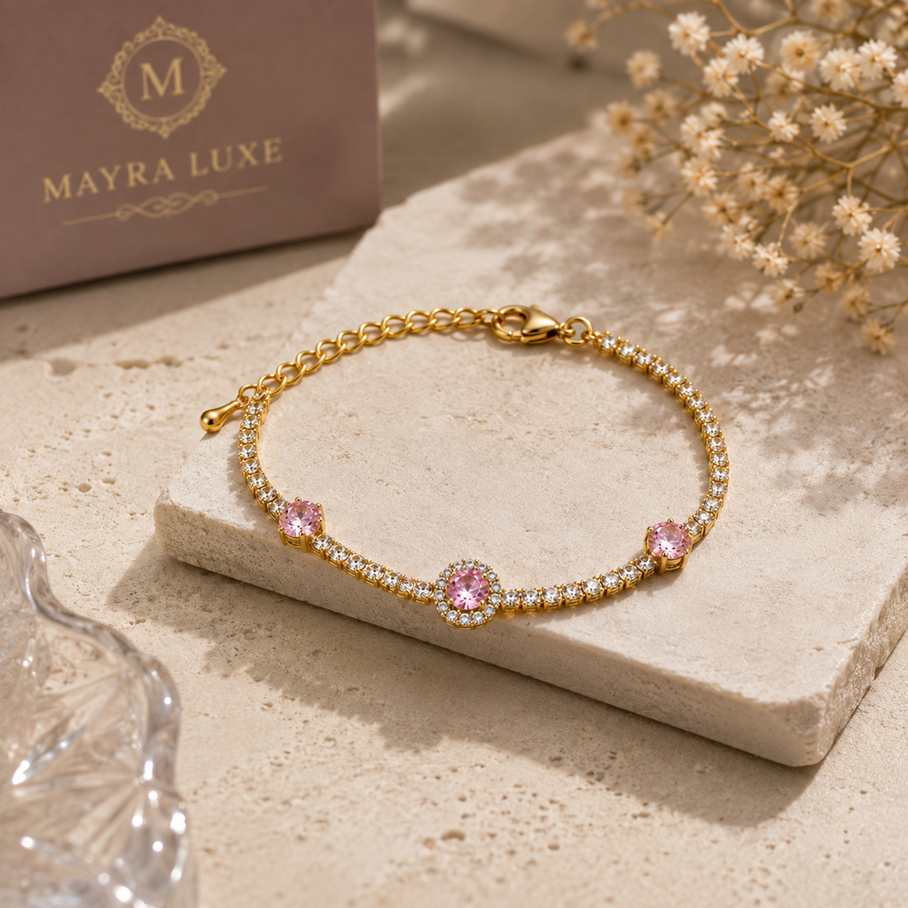 Pink Stone Elegant Gold Bracelet | GWB-105