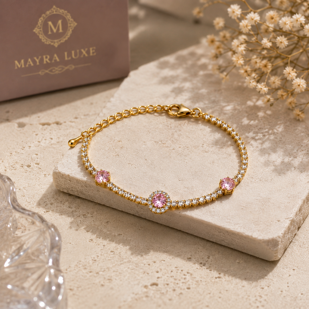 Pink Stone Elegant Gold Bracelet | GWB-105