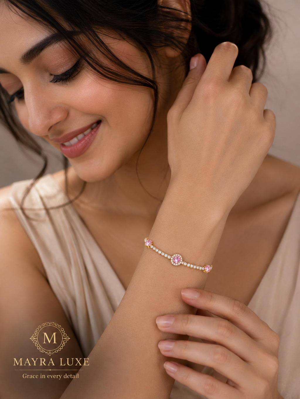Pink Stone Elegant Gold Bracelet | GWB-105