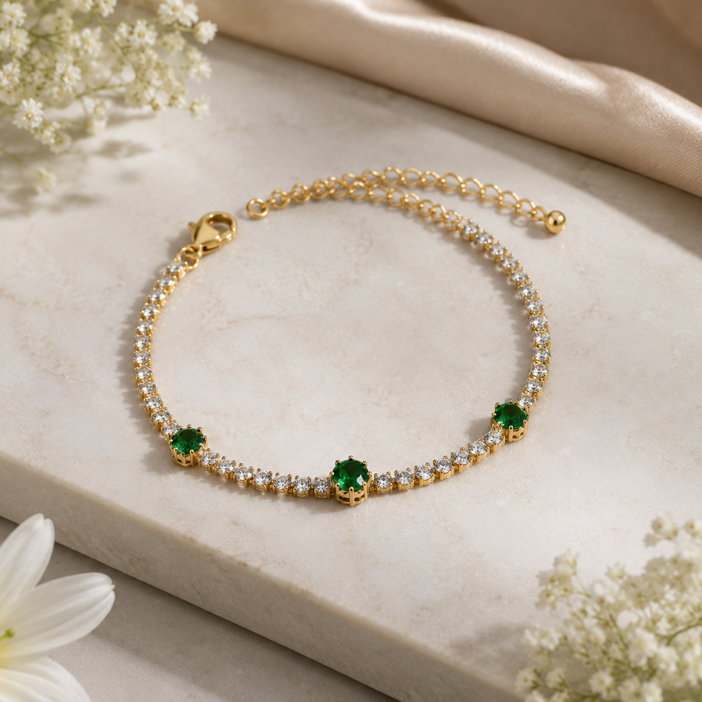 Green Stone Elegant Gold Bracelet | GWB-104
