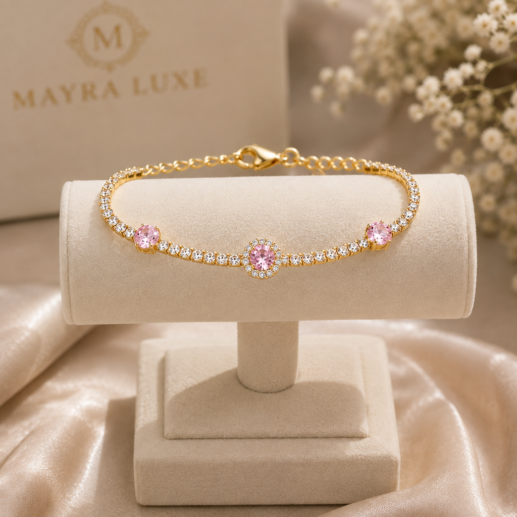Pink Stone Elegant Gold Bracelet | GWB-105