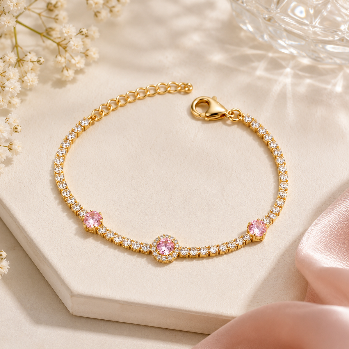 Pink Stone Elegant Gold Bracelet | GWB-105