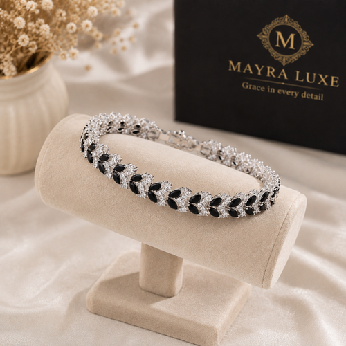 Black Stone Silver Bracelet for Women | Mayra Luxe