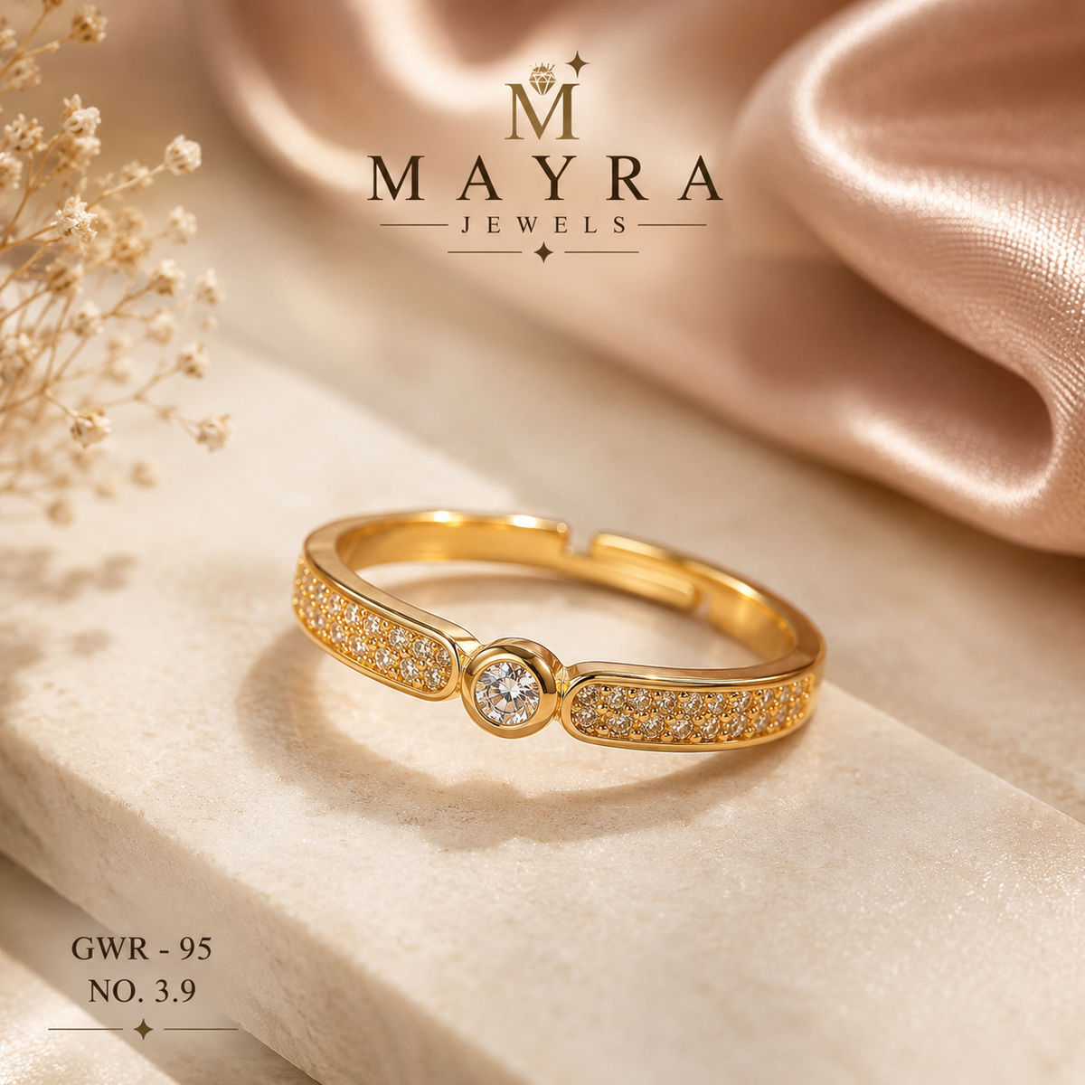 Elegant Gold Finish Crystal Stone Open Ring