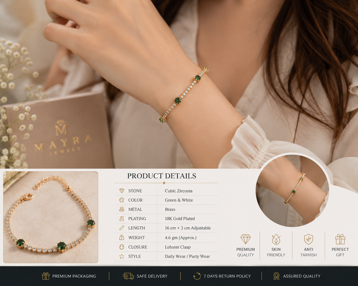 Green Stone Elegant Gold Bracelet | GWB-104