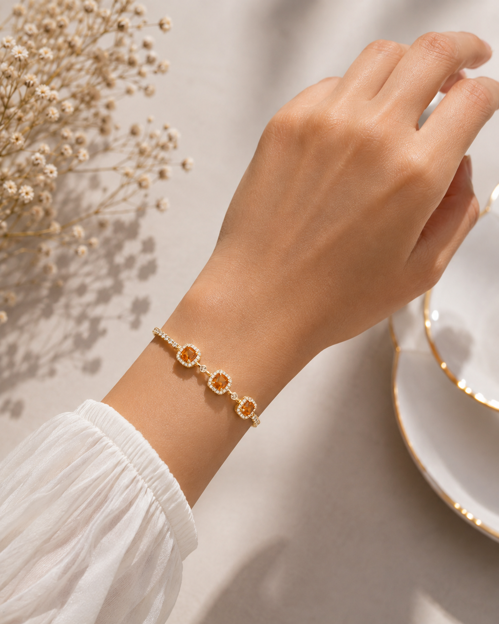 Orange Stone Gold Bracelet for Women | Mayra Luxe
