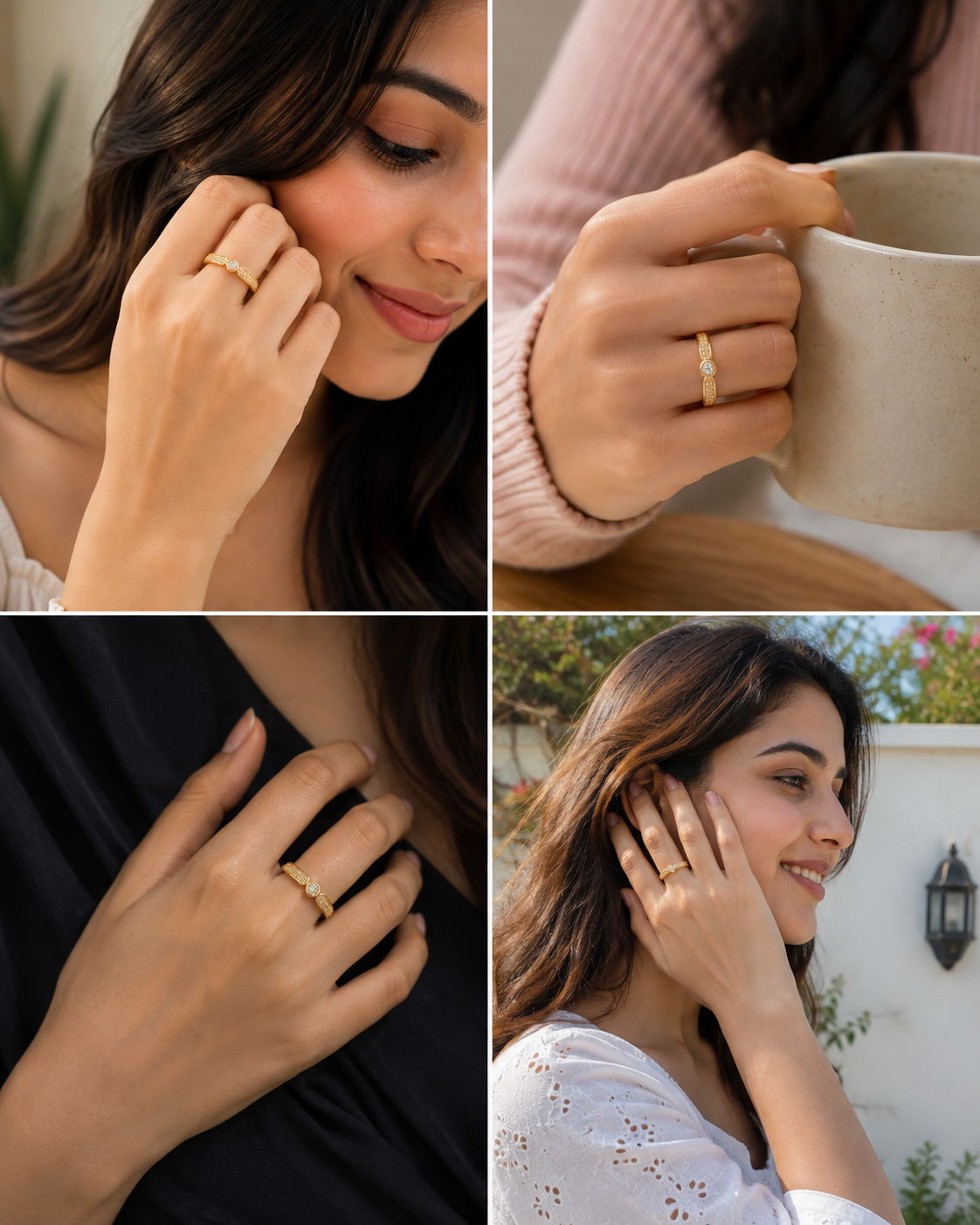 Elegant Gold Finish Crystal Stone Open Ring