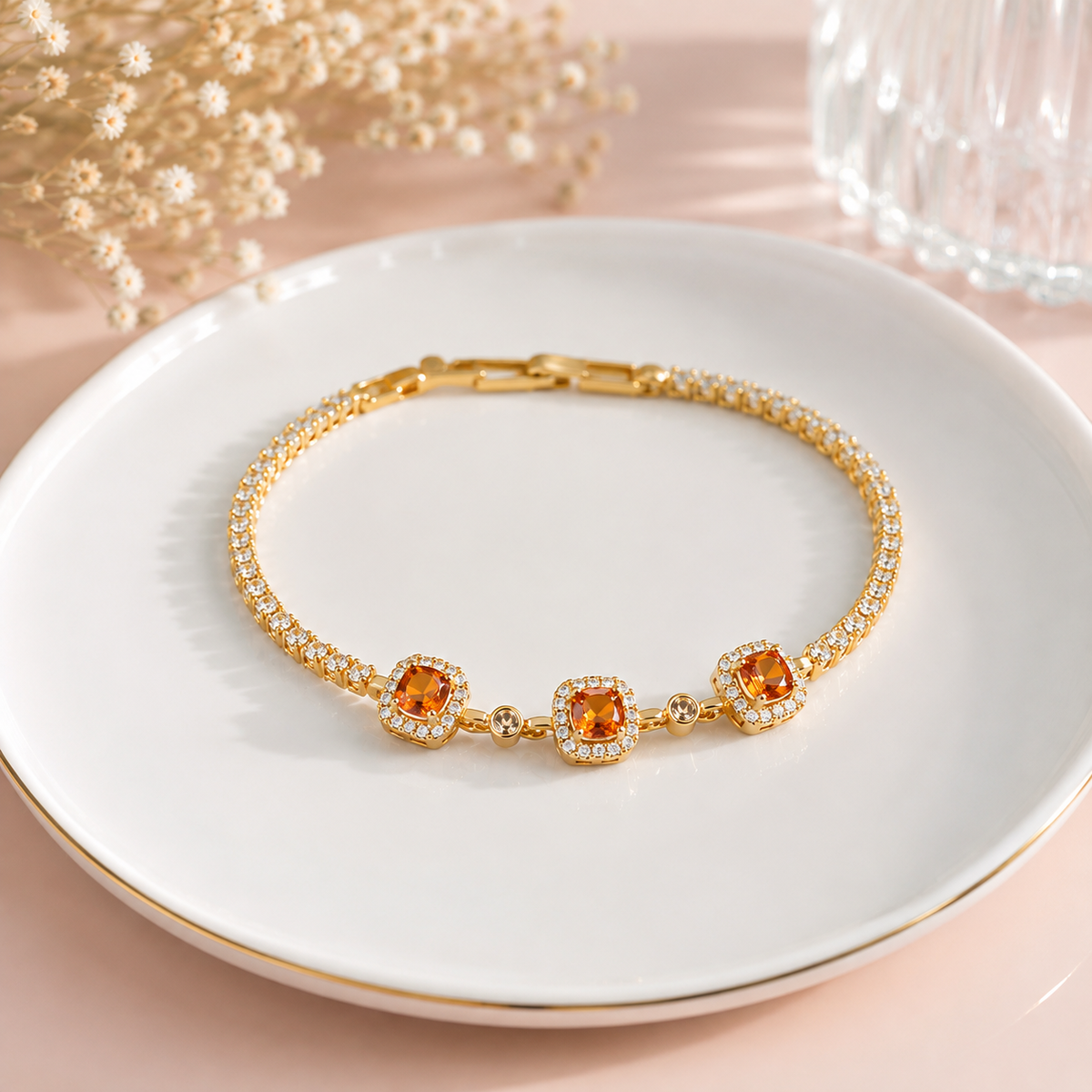 Orange Stone Gold Bracelet for Women | Mayra Luxe