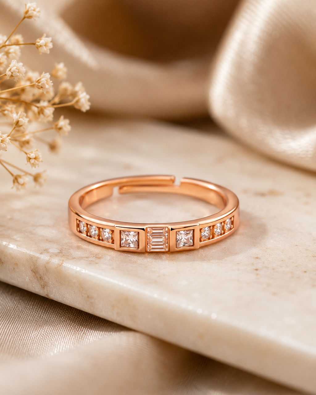 Elegant Crystal Stone Rose Gold Finish Open Bracelet