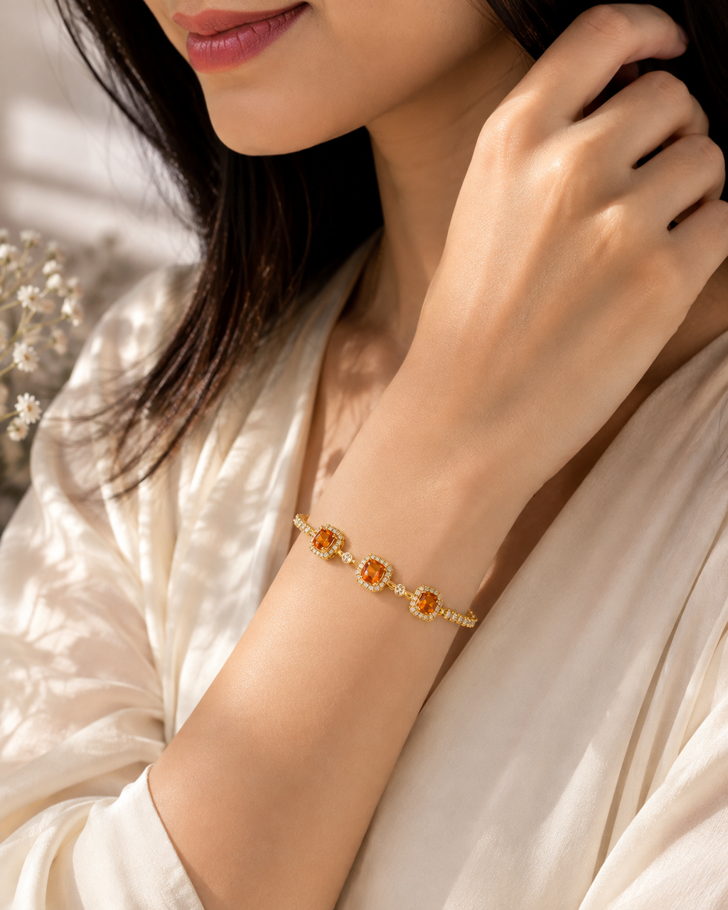 Orange Stone Gold Bracelet for Women | Mayra Luxe