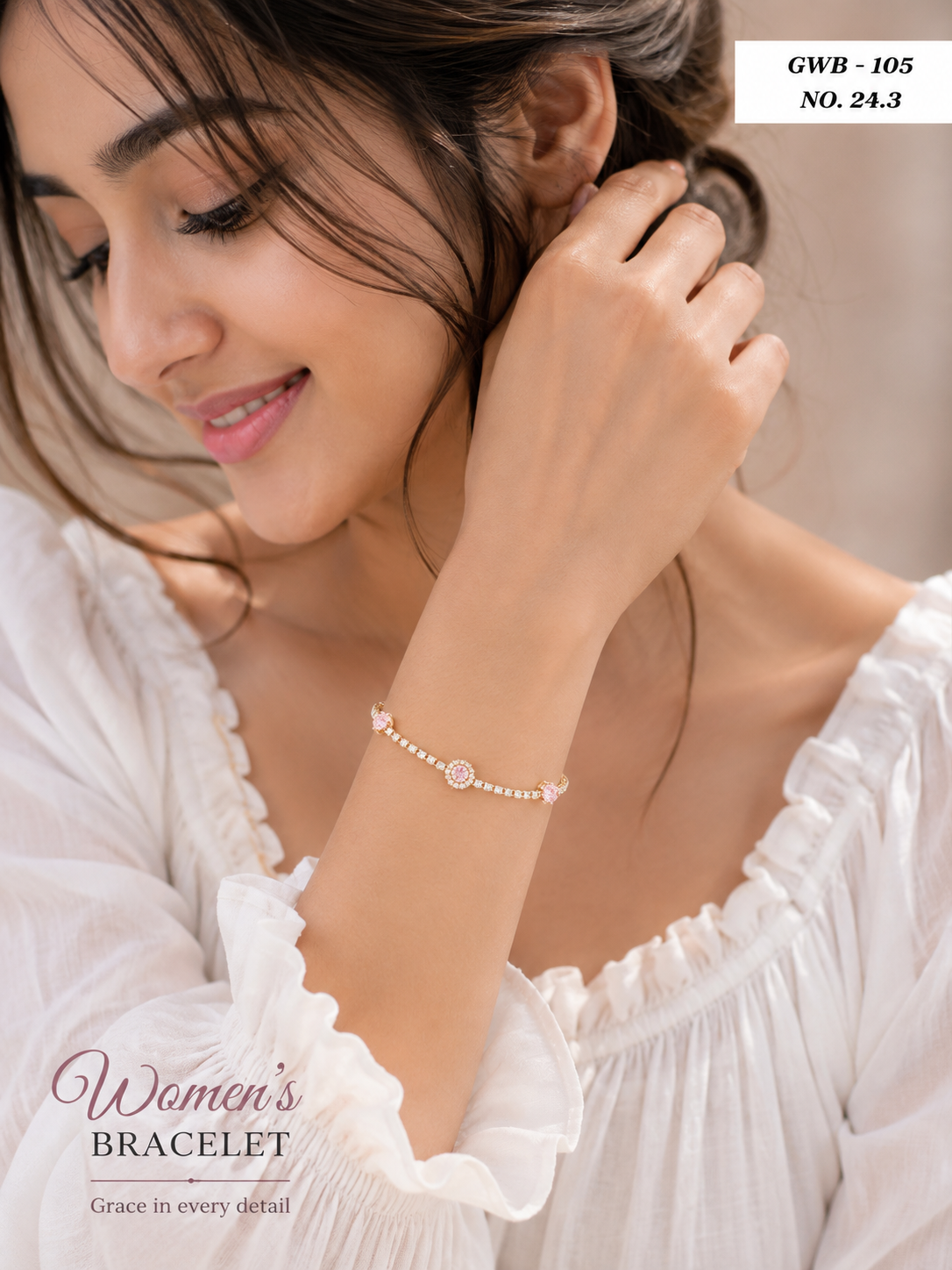 Pink Stone Elegant Gold Bracelet | GWB-105