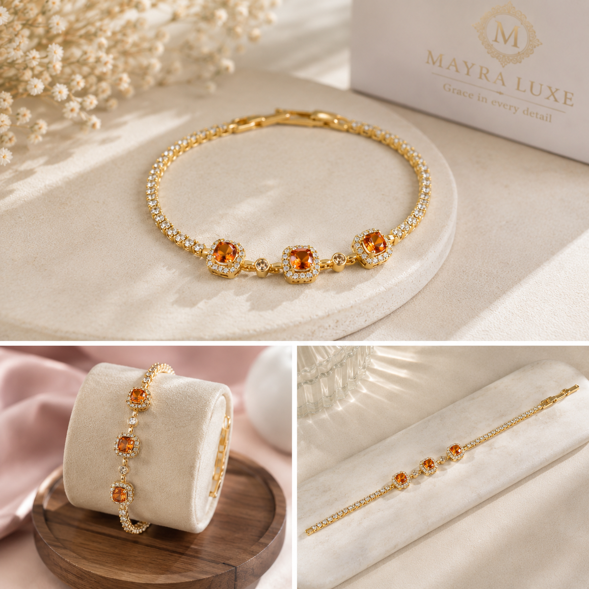 Orange Stone Gold Bracelet for Women | Mayra Luxe
