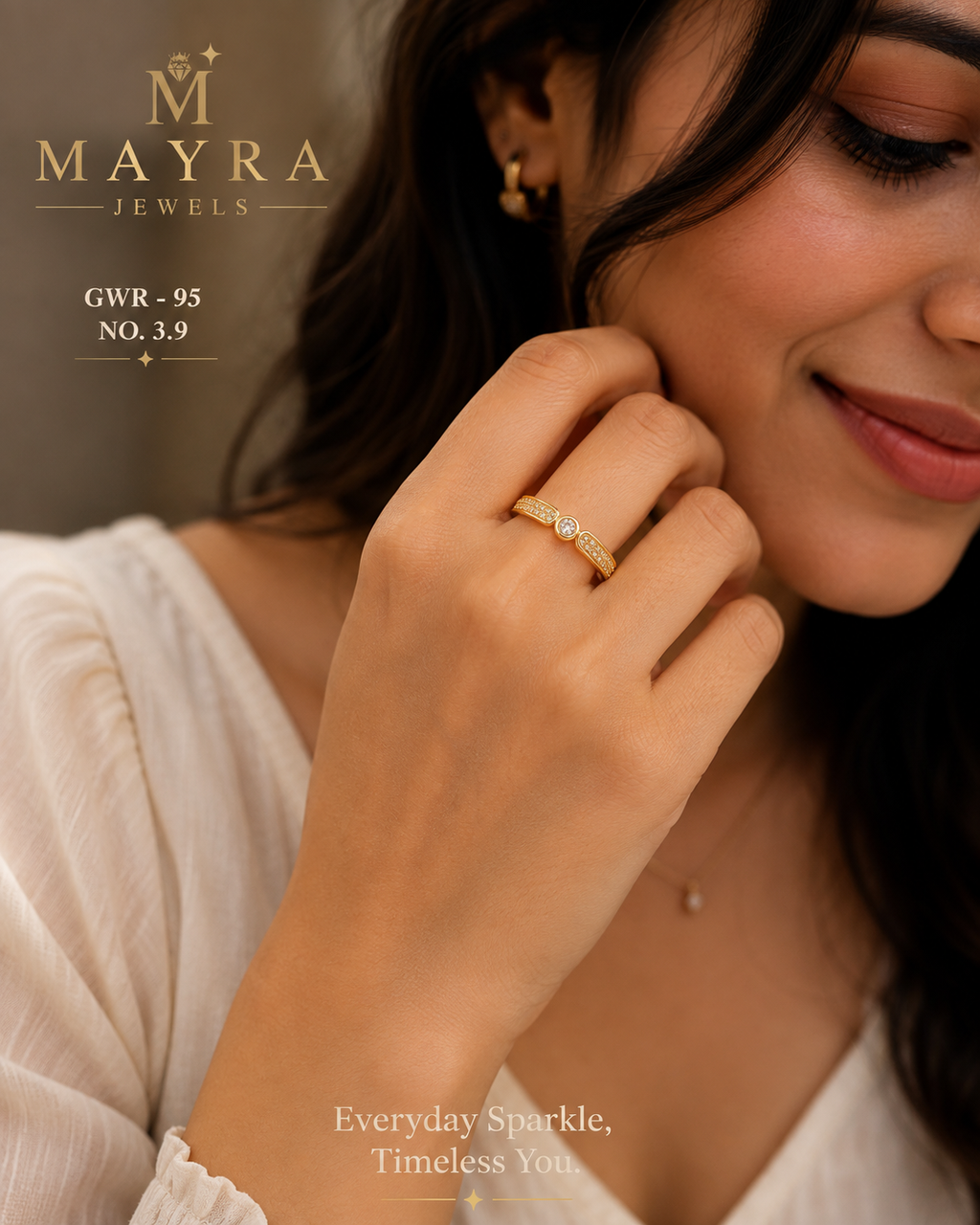 Elegant Gold Finish Crystal Stone Open Ring