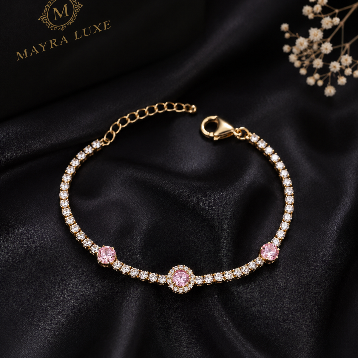 Pink Stone Elegant Gold Bracelet | GWB-105